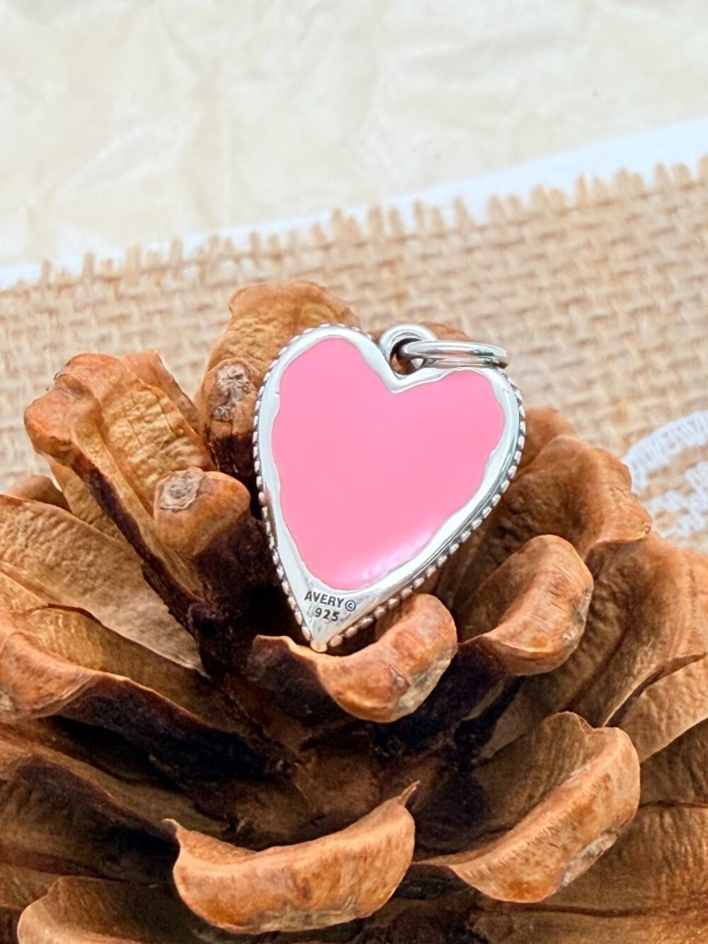 James Avery Enamel Pink Heart Charm Large Sterling Silver Love Charm - Picture 3 of 3